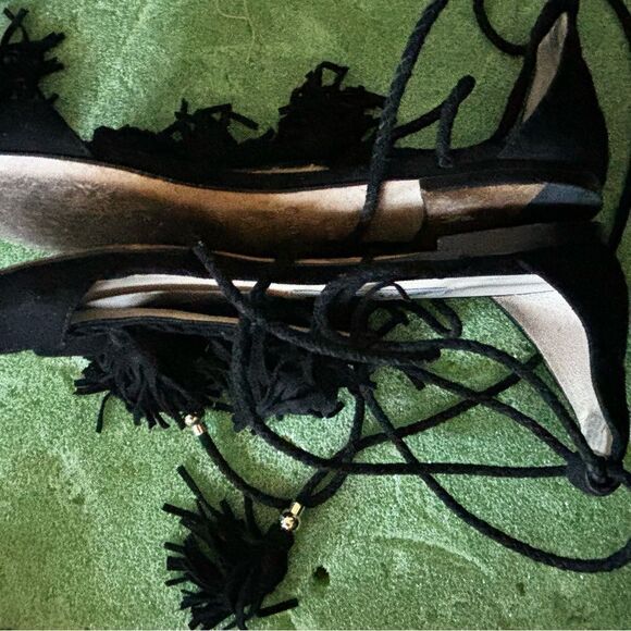 Jimmy Choo Mindy Fringed Lace-Up Sandals runway flats tie up shoes open toe y2k - Picture 2 of 11